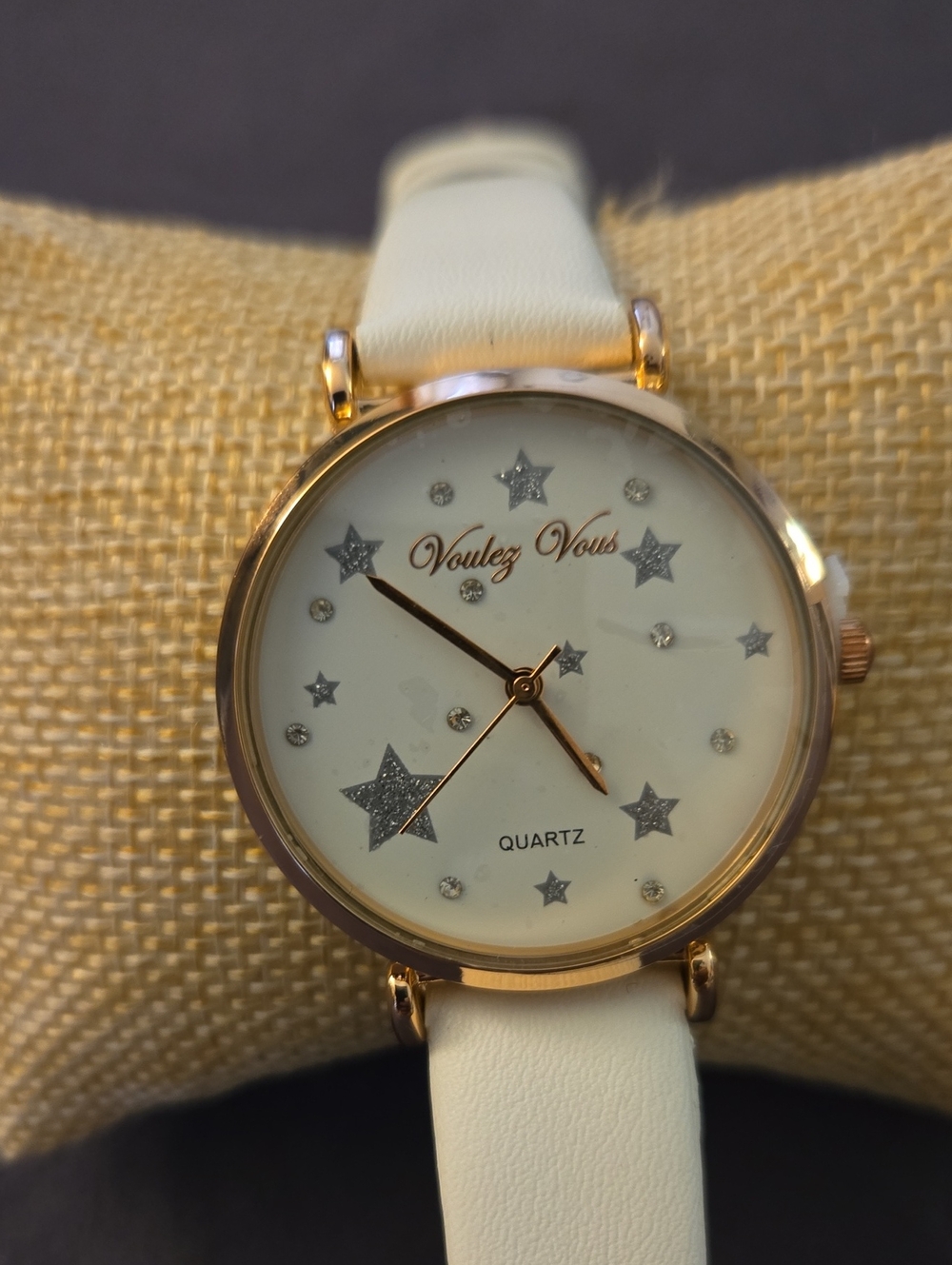 Women's Star Accent White Leather Watch